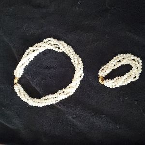Faux pearl necklace and bracelet